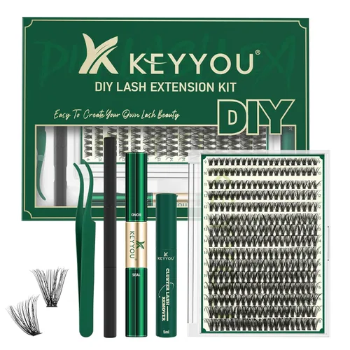 Vista 32 de Kit de extensión de pestañas DIY KEYYOU 280 piezas, pestañas individuales, rizadas D, kit de extensión de pestañas 30D+40D, 9-16 Mix, racimos