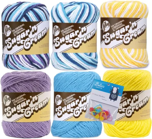 Vista 20 de Lily Sugar'n Cream - Paquete de 6 hilos de 100 % algodón con marcadores de puntada Bella's Crafts (mezcla azul-verde)