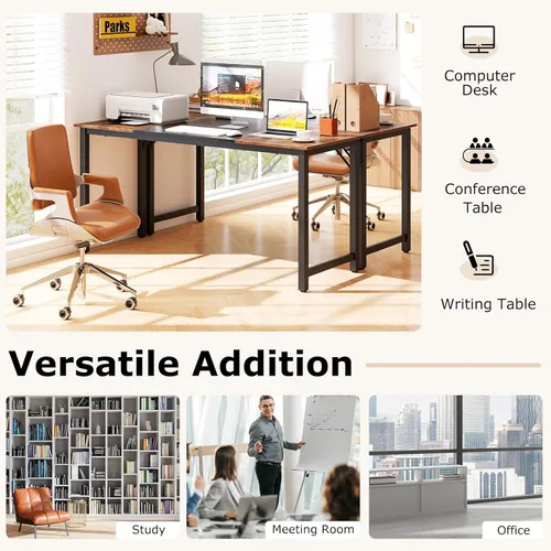 Vista 7 de Tangkula Escritorio grande para computadora de oficina en casa de 63 pulgadas, escritorio de estudio con marco de metal resistente, amplio