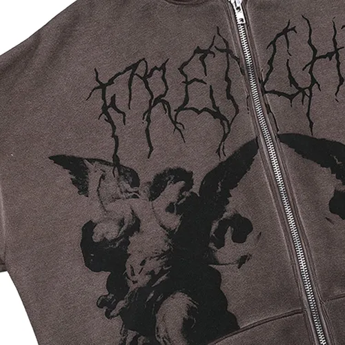 Vista 2 de Sudadera de manga larga con cremallera y estampado gráfico vintage para mujer, Y2K, hip-pop, ropa urbana