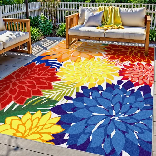 Arenarug - Alfombra para interiores y exteriores, lavable, multicolor, tropical, botánica, moderna y floral, alfombra antideslizante para patio,