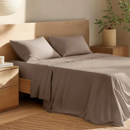 Vista 24 de Bare Home Juego de sábanas y fundas de almohada de 100 % algodón orgánico para cama individual, tejido percal vigoroso, ligero y transpirable
