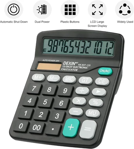 Vista 4 de Calculadora de escritorio con pantalla LCD de 12 dígitos, doble potencia, compacta y ligera, pantalla fácil de leer, duradera para negocios, escuela