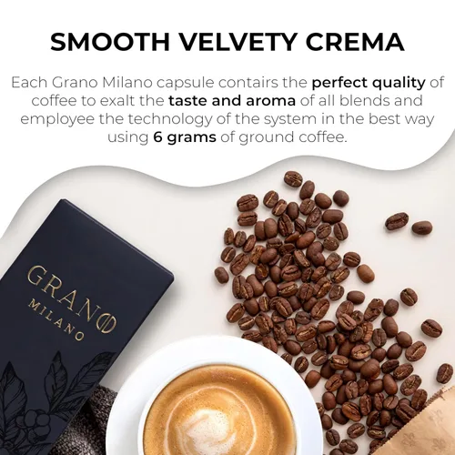 Vista 5 de Grano Milano Crema - 50 cápsulas de café expreso compatibles con la línea original Nespresso, 100% arábica tostado medio, intensidad 8/12, cápsulas