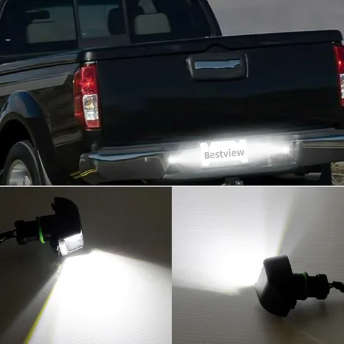 Vista 2 de Bestview - Lente LED para luz de matrícula, luces de etiqueta, lámpara trasera con enchufe y arnés de cables de repuesto para Nissan Frontier
