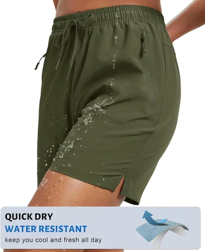 Vista 4 de MAGCOMSEN Pantalones cortos de senderismo para mujer de 5 pulgadas, UPF 50+, de secado rápido, ligeros, atléticos, para correr, golf, verano
