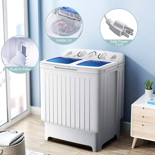 Vista 7 de Giantex - Lavadora portátil, con capacidad de 20 libras, lavadora de doble bañera de 2 libras y secadora giratoria de 8 libras, compacta