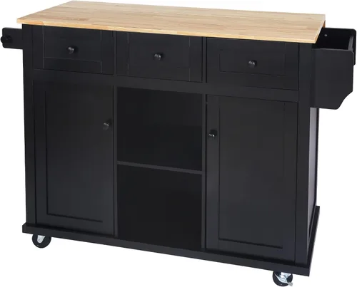 Vista 60 de LUMISOL Carrito de isla de cocina con ruedas de bloqueo con 2 cajones y 4 gabinetes, isla de cocina rodante con estantes ajustables, mesa de madera