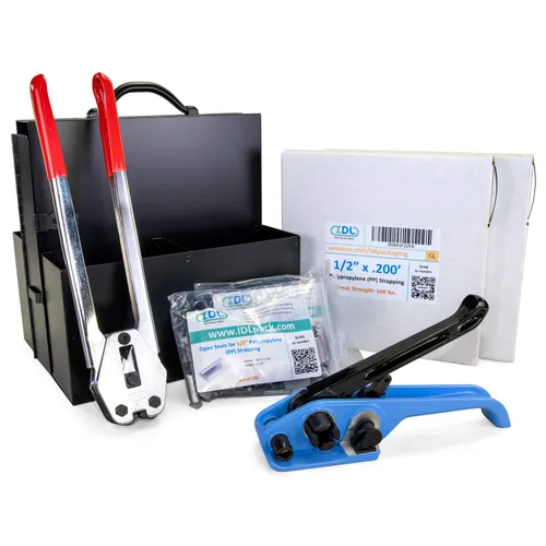 Vista 23 de IDL Packaging Kit de flejado de polietileno (PP) de grado industrial de 1/2 pulgada x 200 pies, resistencia a la rotura de 300 libras, solución