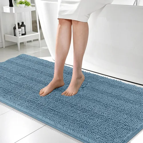 Vista 136 de OLANLY Alfombras de Baño Gruesas de 47 x 20 pulgadas, Extra Suaves Absorbentes de Chenilla a Rayas, Respaldo de Goma, Lavables y Secables a Máquina