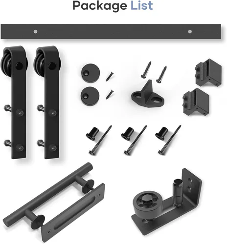 Vista 7 de EaseLife Kit de herrajes para manija y riel de puerta corrediza de granero de 4 pies, polea en J básica, se desliza suavemente y silenciosamente