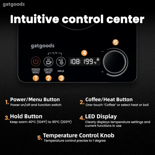 Vista 2 de GATGOODS Hervidor eléctrico de cuello de cisne, control de temperatura preciso, hervir rápido de 1200 W, mantener la temperatura, verter sobre
