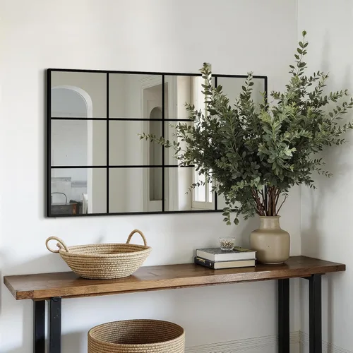 Vista 2 de Delma Espejo de Pared, 36"X24" Panel de Ventana para Decoración de Sala de Estar, Arte de Pared Decorativo, Espejo de Pared Grande para Dormitorio