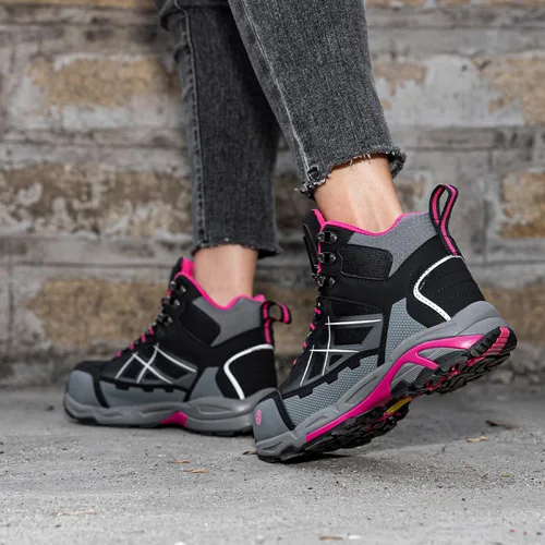 Vista 9 de LARNMERN Botas de punta de acero para mujer, botas ligeras de construcción industrial, zapatos de seguridad para el trabajo, botas de senderismo