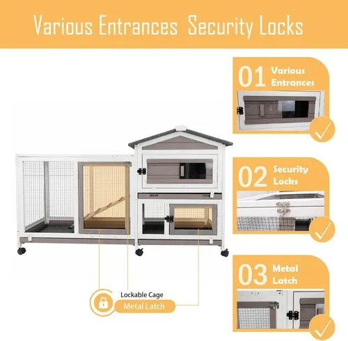 Vista 6 de PetsCosset - Jaula para conejos de 57" de largo, para interior y exterior, de 2 pisos, jaula grande para conejos con área descubierta, jaula