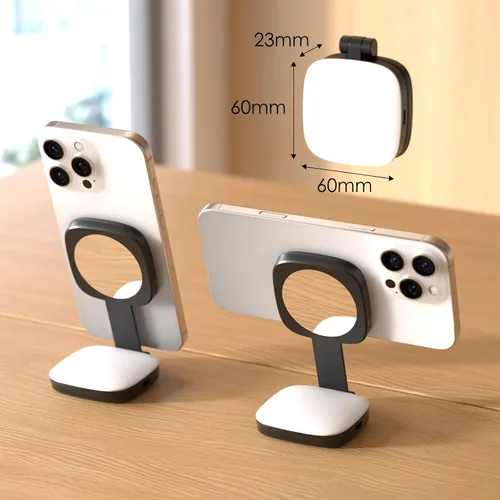 Vista 7 de Luz de selfie magnética MagSafe con espejo para iPhone – Luz de relleno LED recargable, CRI≥95, 5 temperaturas de color, luz de anillo plegable