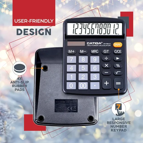 Vista 23 de CATIGA CD-2786 - Calculadora de escritorio de 12 dígitos con pantalla LCD grande y botón sensible, energía solar dual y batería, función estándar