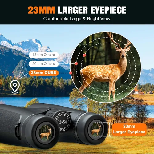 Vista 2 de Binoculares HD de 12x54 para adultos de alta potencia - Binoculares con prisma BAK4 de gran campo visual con visión clara con poca luz - Binoculares