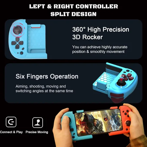 Vista 2 de Megadream Control de juegos Gamepad para iPhone iOS Android (azul+rojo)