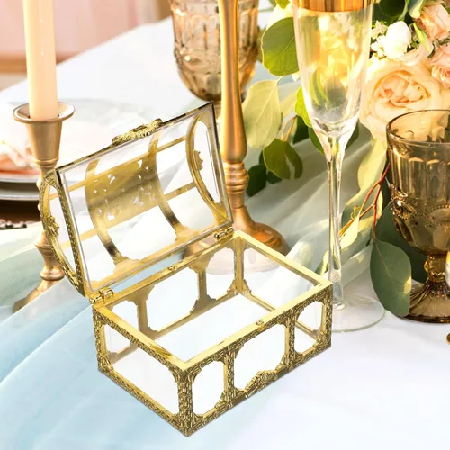 Vista 8 de GALPADA 10 cajas de dulces de cofre del tesoro dorado, recipientes de plástico para recuerdos de boda, suministros de fiesta para almacenamiento