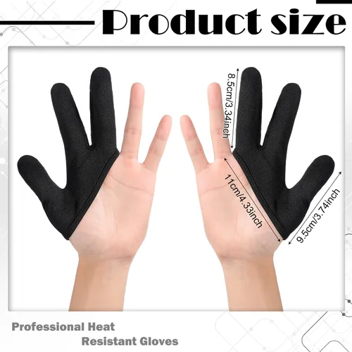 Vista 2 de 2 guantes resistentes al calor para peinar el cabello, varita rizadora de 3 dedos, guantes de protección reutilizables para peluquero protector