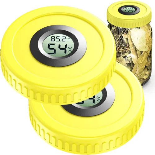 Vista 5 de Tapas para tarros de masón, higrómetro integrado, monitor de curado de hierbas que se adapta a todos los frascos de boca ancha/boca regular, 2 Azul