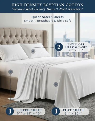 Vista 388 de LANE LINEN - Sábanas individual 100% algodón egipcio suave, cómodo y grueso de calidad de hotel, costuras reforzadas totalmente elásticas, sin