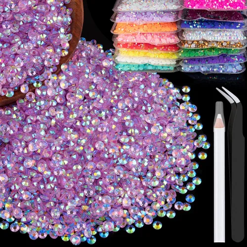 Vista 50 de 4000 diamantes de imitación de resina de 0.157 pulgadas a granel, transparentes AB con parte trasera plana, diamantes de imitación redondos