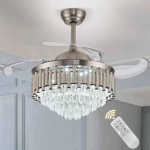 Vista 14 de Ventilador de techo plateado de 42 pulgadas y luz LED regulable 42" 6009 Níquel