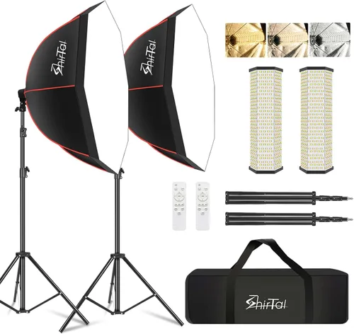 Vista 7 de Softbox Kit de iluminación para fotografía, 37 pulgadas, kit de iluminación Octange Softbox con rejilla de panal de abeja de 110 W, 2700 K-6500 K