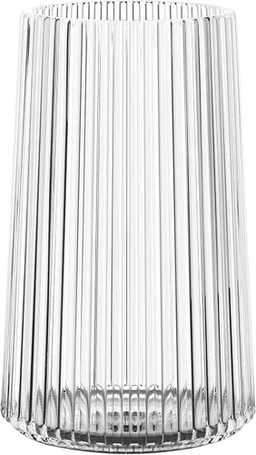 Vista 37 de Jarrón de vidrio acanalado, jarrones de flores para ramo, jarrones de vidrio transparente para flores, moderno jarrón acanalado para sala de estar