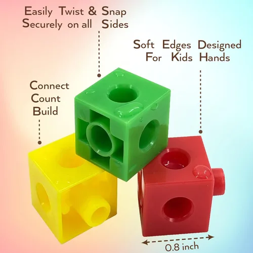 Vista 2 de Juego de 100 cubos de enlace, bloques de conteo, STEM, bloques de conexión, cubos de enlace matemático, manipuladores matemáticos, juguetes