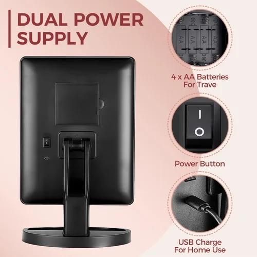 Vista 7 de KOOKIN Espejo de maquillaje iluminado con 16 luces LED, rotación de 180 grados, espejo iluminado con pantalla táctil, brillo ajustable, espejo