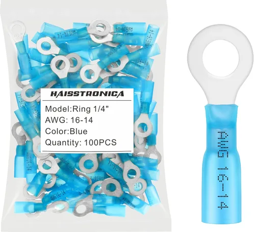 Vista 15 de haisstronica 100 conectores de anillo termorretráctiles de grado marino #10, calibre 16-14, cobre estañado de 0.028 in, conectores de terminales