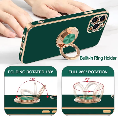 Vista 4 de Hython Funda para iPhone 12 Pro con soporte de anillo soporte magnético, [forro de microfibra suave] chapado en oro rosa suave TPU protector