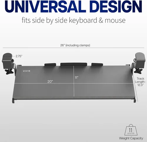 Vista 5 de VIVO Bandeja pequeña para teclado, extraíble debajo del escritorio con sistema de montaje de abrazadera C extra resistente, plataforma deslizante