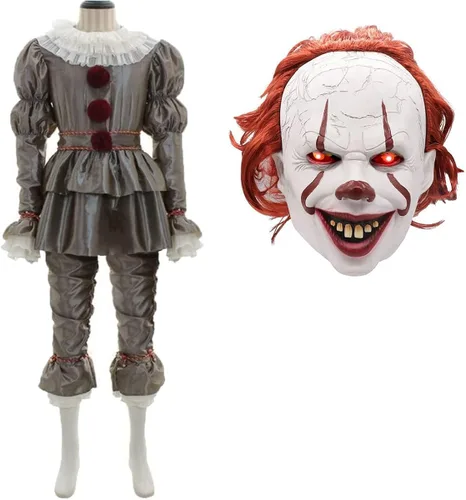 Vista 2 de Disfraz de payaso de IT disfraz de payaso de Halloween para niños y adultos con máscara de payaso LED