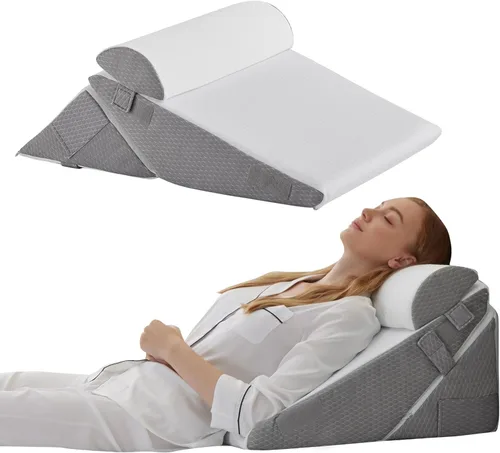 Vista 18 de Bedluxe Juego de 3 almohadas ortopédicas de cuña para cama, almohada de cuña de espuma postcirugía para soporte de espalda, piernas y rodillas