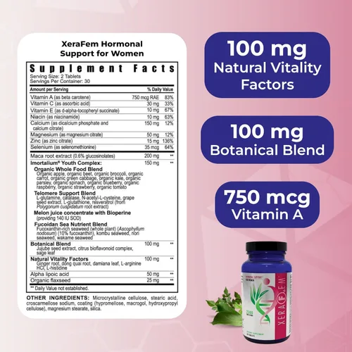 Vista 3 de Youngevity XeraFem - Apoyo hormonal para mujeres con vitaminas, minerales, raíz de maca y extracto de semilla de uva - Apoya el equilibrio hormonal