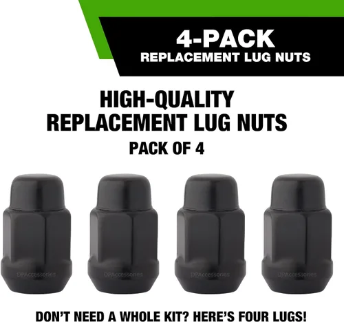 Vista 5 de DPAccessories Tuercas de llanta negras M12x1.50 Extremo cerrado, bellota abombada 36mm (1.4") de alto Hexagonal de 19mm (3/4") Paquete de 4