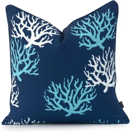 Vista 2 de Hofdeco Solo funda de almohada náutica de playa para interiores y exteriores, resistente al agua a los rayos UV, para sofá de patio, sala de estar