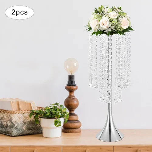 Vista 3 de 2 jarrones de flores de boda de 21.9 pulgadas de alto, centros de mesa plateados para mesa de boda, soporte alto de flores, centro de mesa