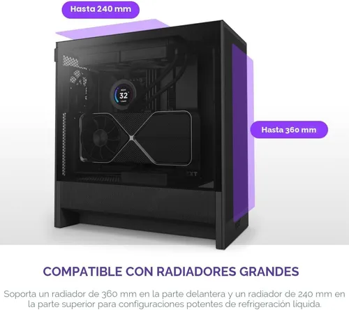 Vista 4 de NZXT H5 Flow 2024 - Carcasa compacta ATX para juegos de PC de media torre - Alto flujo de aire - 2 ventiladores de 4.724 in incluidos - Soporte