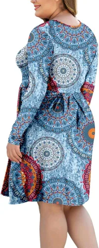 Vista 4 de Vestido para mujer tallas grandes, informal de manga larga, plisado con bolsillos