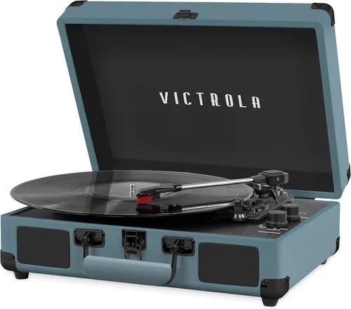 Vista 16 de Victrola Journey - Tocadiscos portátil de maleta con Bluetooth, con altavoces integrados, reproductor de discos de vinilo de 3 velocidades, salida