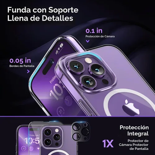 Vista 5 de Funda magnética para iPhone 14 Pro de 6.1 pulgadas (2022), soporte delgado con protector de pantalla compatible con Magsafe a prueba de golpes Negro