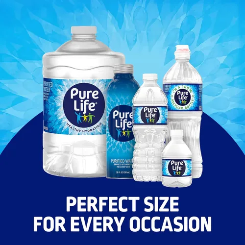 Vista 6 de Botellas de agua purificada Pure Life, pack de 24 - Agua embotellada natural enriquecida con minerales para un sabor fresco, botellas de plástico