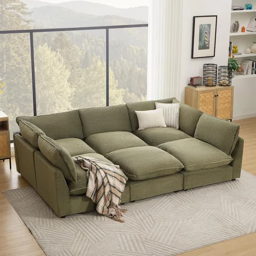 Vista 51 de Iroomy Sofá modular modular de chenilla de gran tamaño, asiento cómodo profundo, sofás de 3 plazas para sala de estar, beige Chenilla prémium, Sin