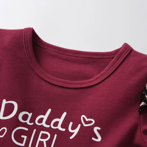 Vista 2 de Conjunto de 3 piezas de ropa de bebé niña de manga larga con letras y pantalones casuales y diadema
