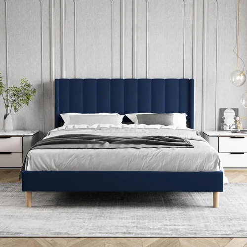 Vista 39 de Zoophyter Base de cama tapizada tamaño King con cabecero, listones de madera fuertes, no necesita somier, fácil montaje, terciopelo beige